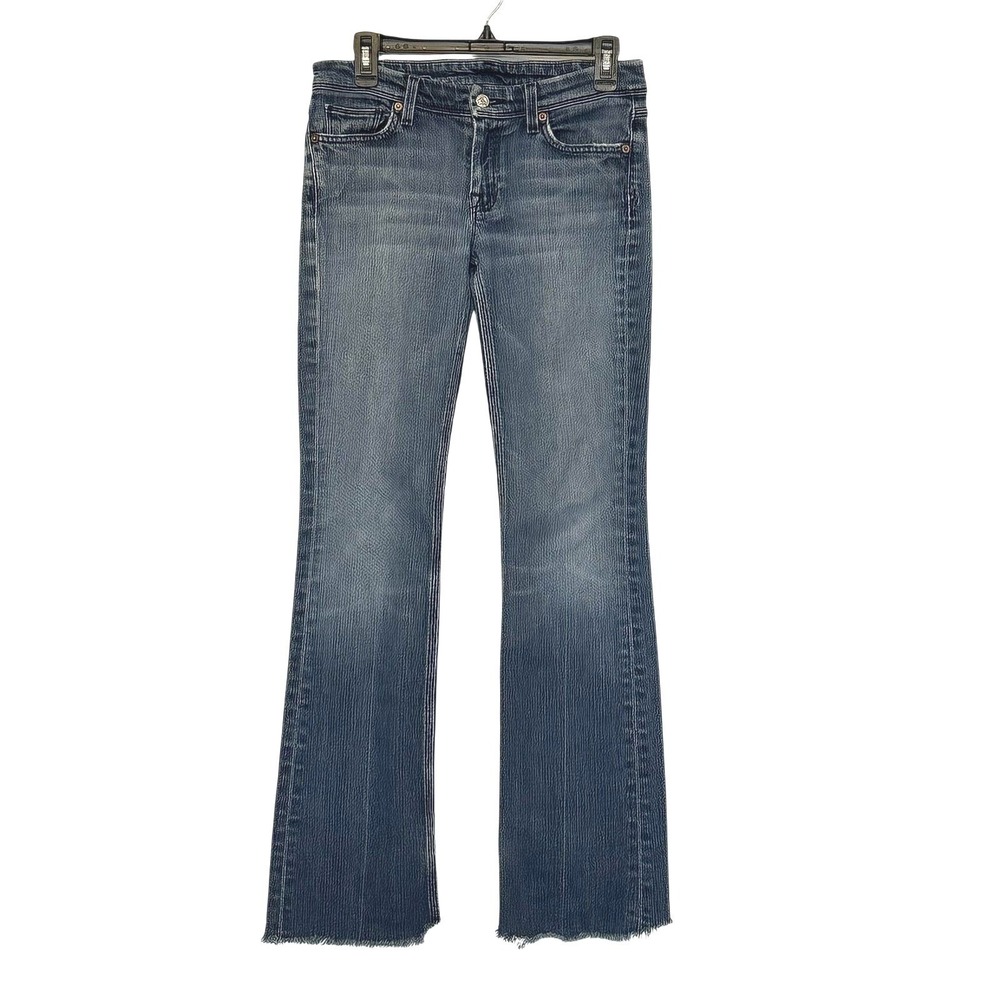7FAM Womens Flynt Jeans Size 29 Blue Bootcut Raw Frayed Hem Stretch Denim Casual